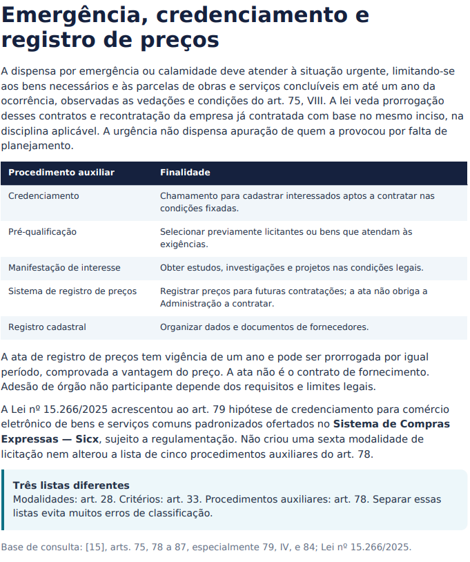 Licitações: emergência, credenciamento e registro de preços