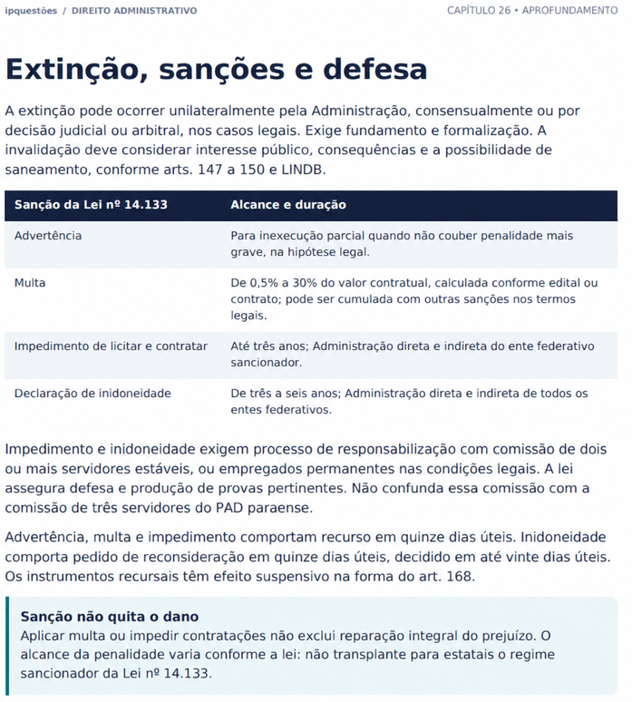 Direito Administrativo: extinção, sanções e defesa