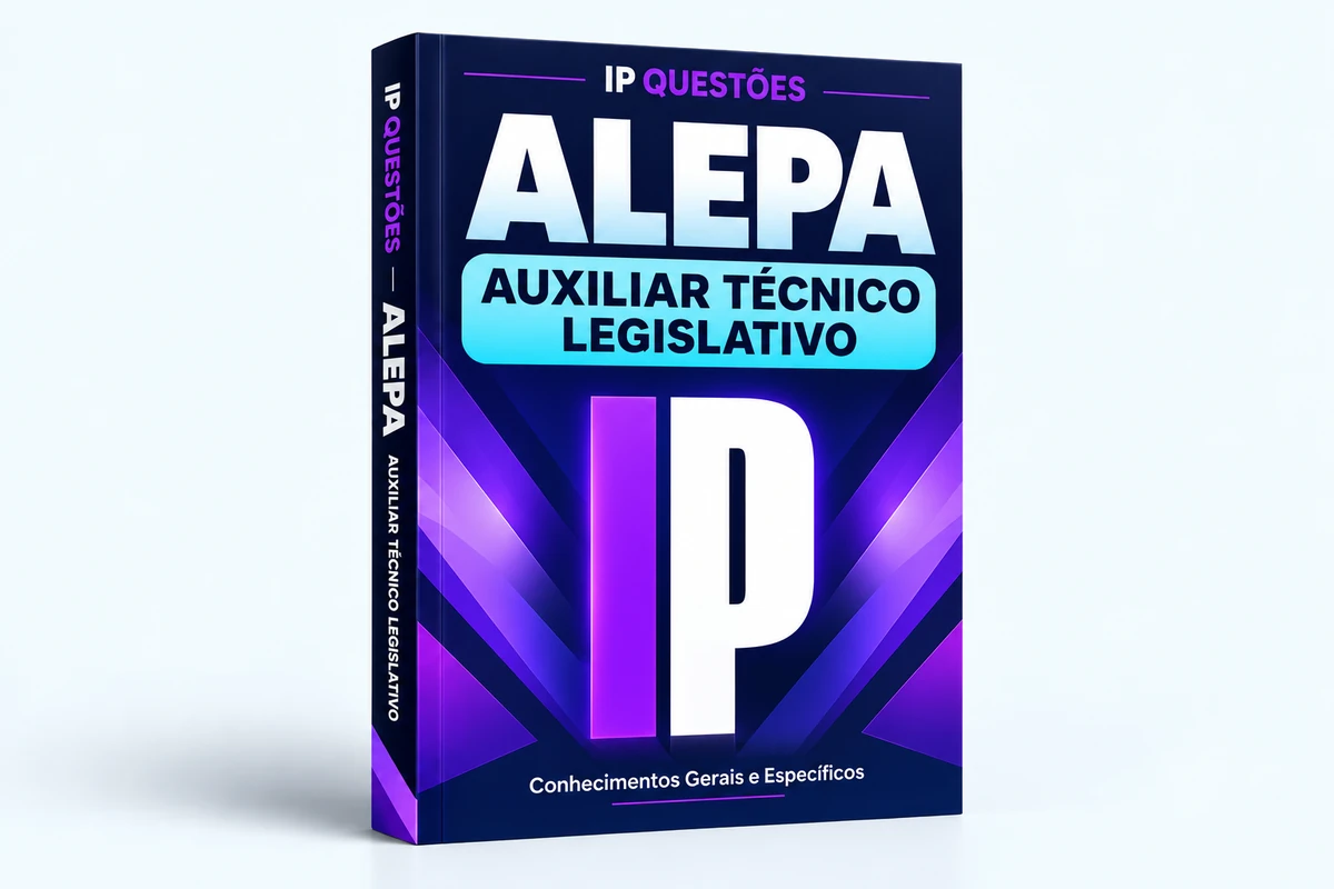 Ilustração 3D da apostila IP Questões ALEPA — Auxiliar Técnico Legislativo